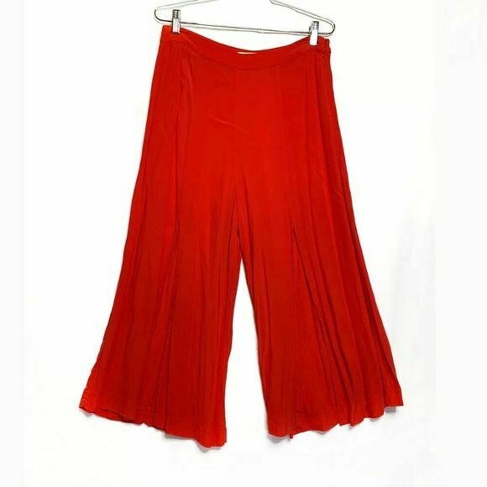 Jealous Tomato High Waist Flare Cropped Pant Split Hem Leg Red Orange SZ L